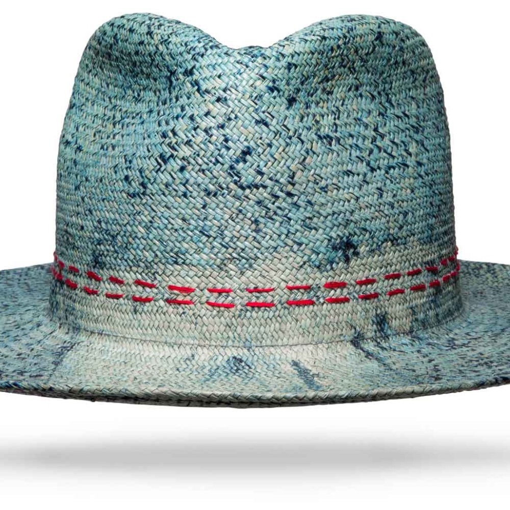 Worth and worth straw indigo Virgil hat 7 3/8